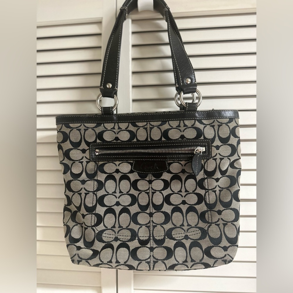 Coach Purse, 13” wide X 10” long X 3 1/2.  Black & Gray